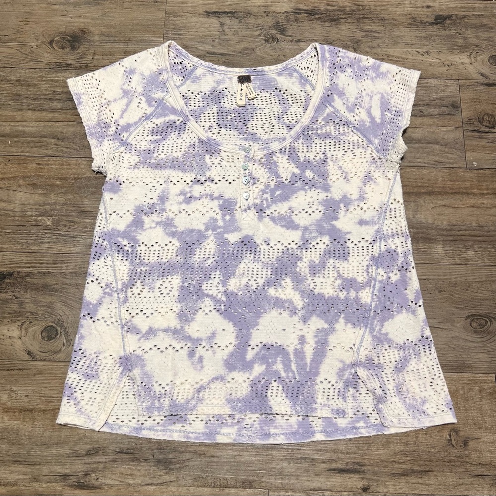 Vintage Free People Pale Purple Tie-Dye Cut out Pattern Top Blouse Size Small